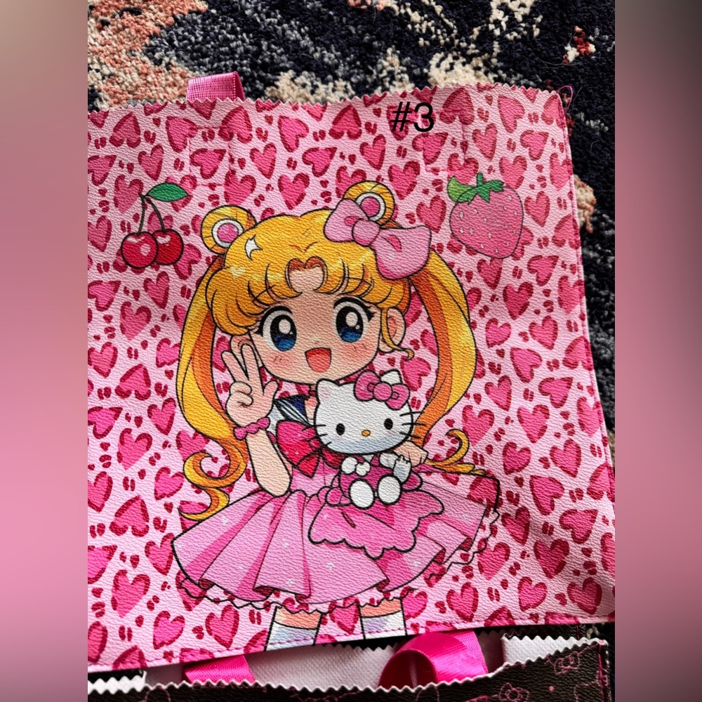 Hello Kitty & Sailor Moon pleather tote bag NEW w/ water bottle strap 12x8” - Picture 9 of 12